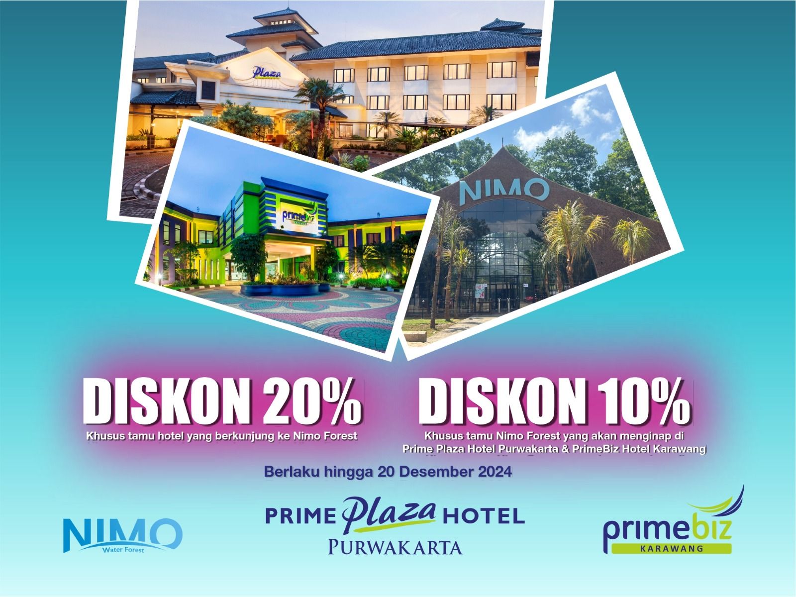 Menginap di PrimeBiz Hotel Karawang mendapatkan voucher diskon tiket masuk Nimo Water Forest!